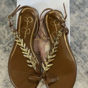 Jessica Simpson Tan Sandals with Gold Leaf Detail